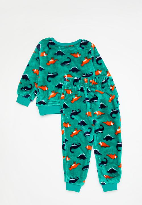MINOTI - Boys 2 pack dinosaur cuddle fleece pyjama set - green