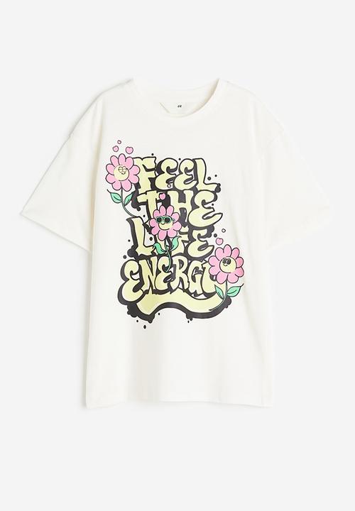 H&M - Oversized cotton T-shirt - white graffiti