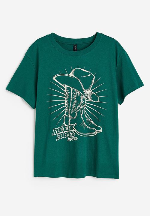 H&M - T-shirt - dark green boots