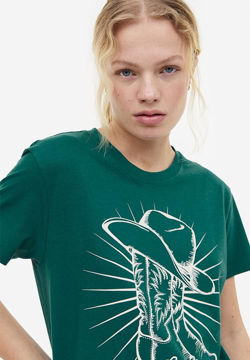 H&M - T-shirt - dark green boots
