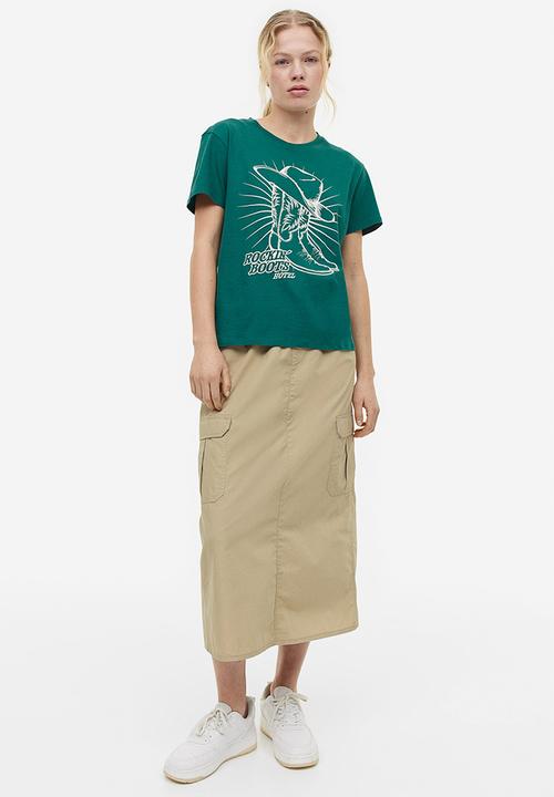 H&M - T-shirt - dark green boots