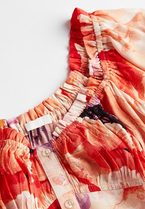 H&M - Off-the-shoulder crêpe dress - light orange floral