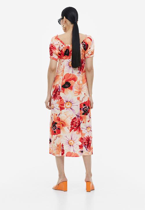 H&M - Off-the-shoulder crêpe dress - light orange floral