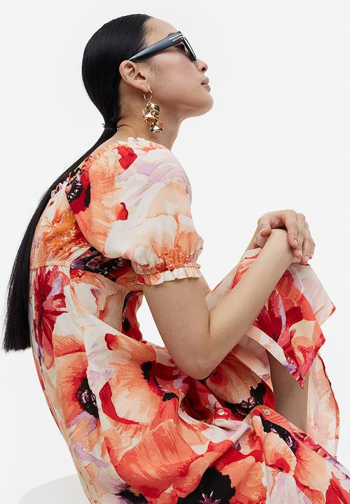 H&M - Off-the-shoulder crêpe dress - light orange floral