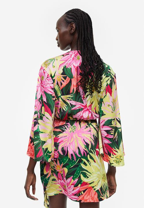 H&M - Satin wrap dress - green floral