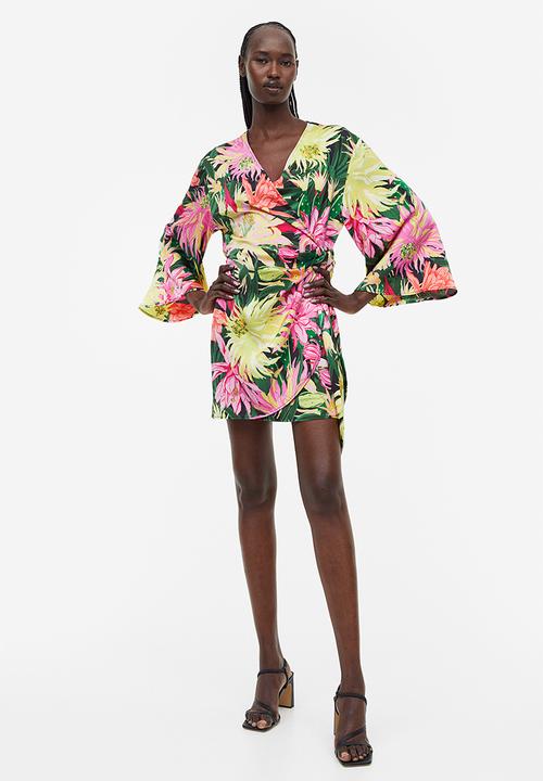 H&M - Satin wrap dress - green floral