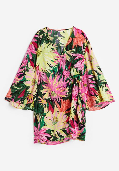 H&M - Satin wrap dress - green floral