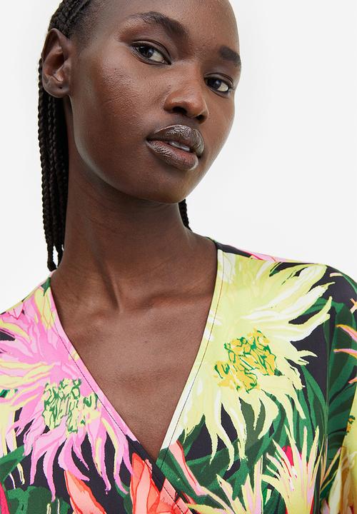 H&M - Satin wrap dress - green floral