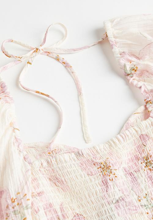 H&M - Smocked top - cream & pink floral 