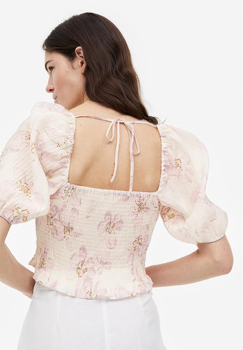 H&M - Smocked top - cream & pink floral 