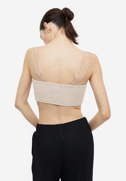 H&M - Rhinestone-strap crop top - light beige