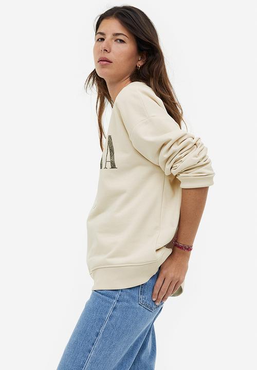H&M - Motif-detail sweatshirt - light beige nirvana