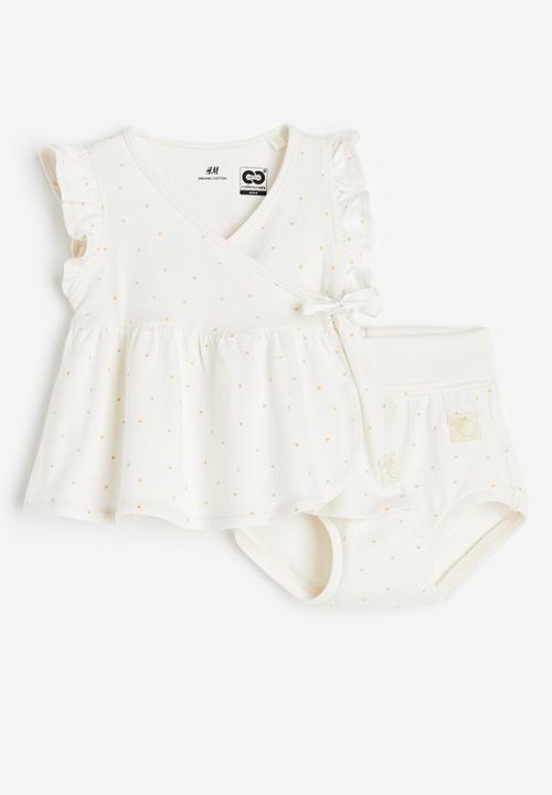 H&M - 2-piece cotton dress set - white / spotted 