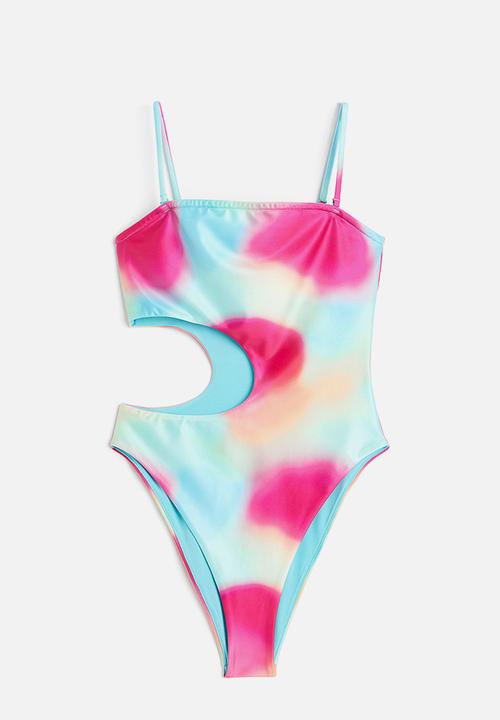 H&M - High leg cut-out swimsuit - pink patterned