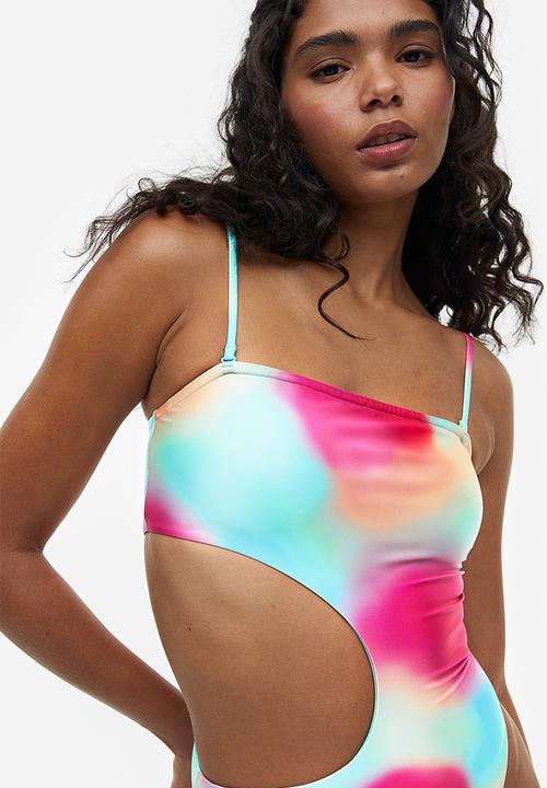 H&M - High leg cut-out swimsuit - pink patterned