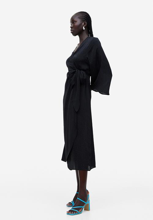 H&M - Jacquard-weave wrap dress - black
