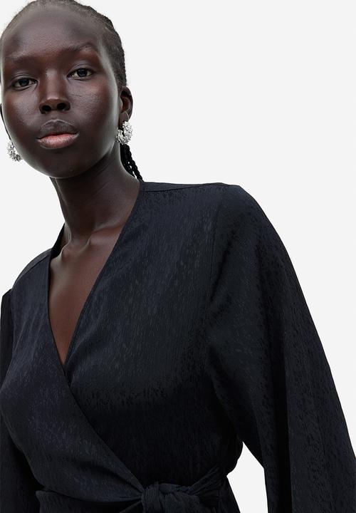 H&M - Jacquard-weave wrap dress - black