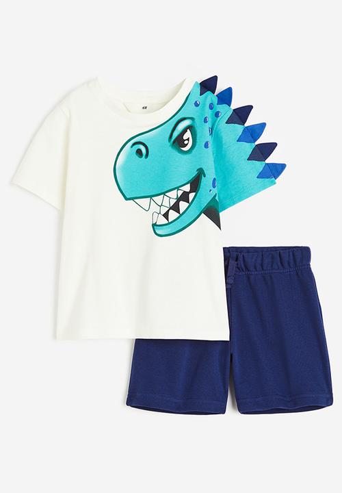 H&M - 2-piece appliquéd set - dark blue / dinosaur