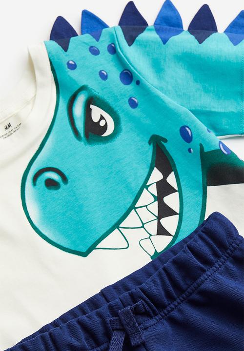 H&M - 2-piece appliquéd set - dark blue / dinosaur