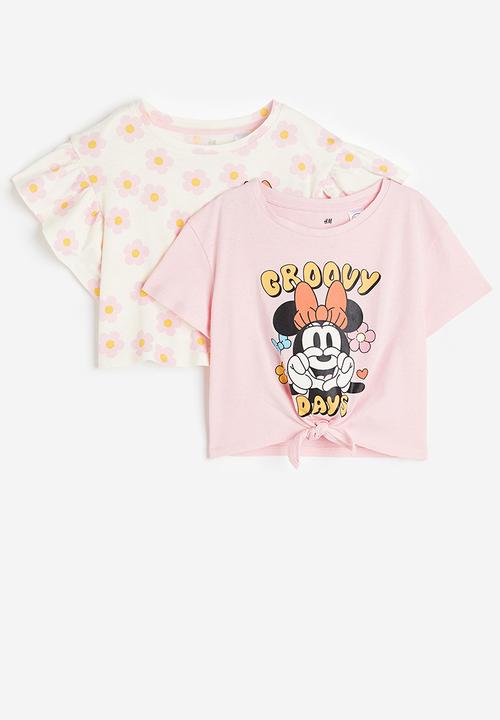H&M - 2-pack printed tops - light pink / minnie mouse 