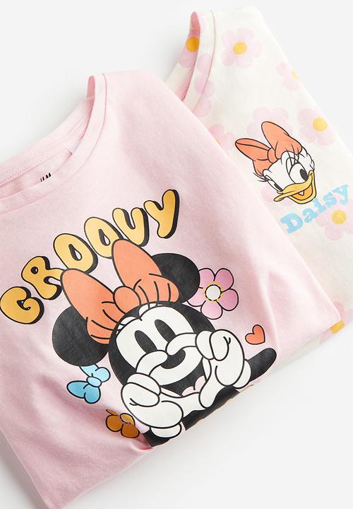 H&M - 2-pack printed tops - light pink / minnie mouse 