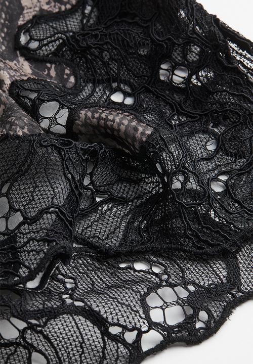 H&M - Lace-detail satin top - brown snakeskin patterned 