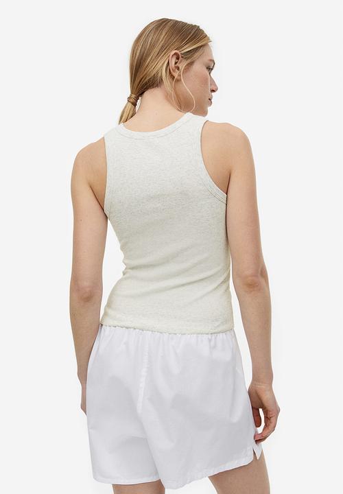 H&M - 2-pack ribbed vest tops - grey,white