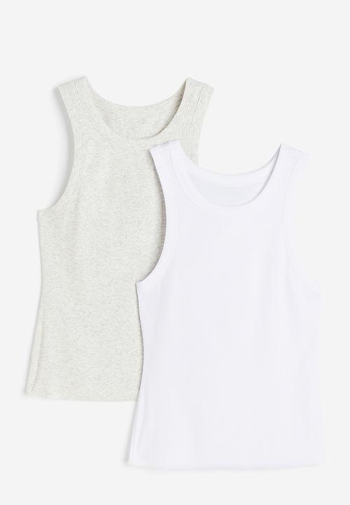 H&M - 2-pack ribbed vest tops - grey,white