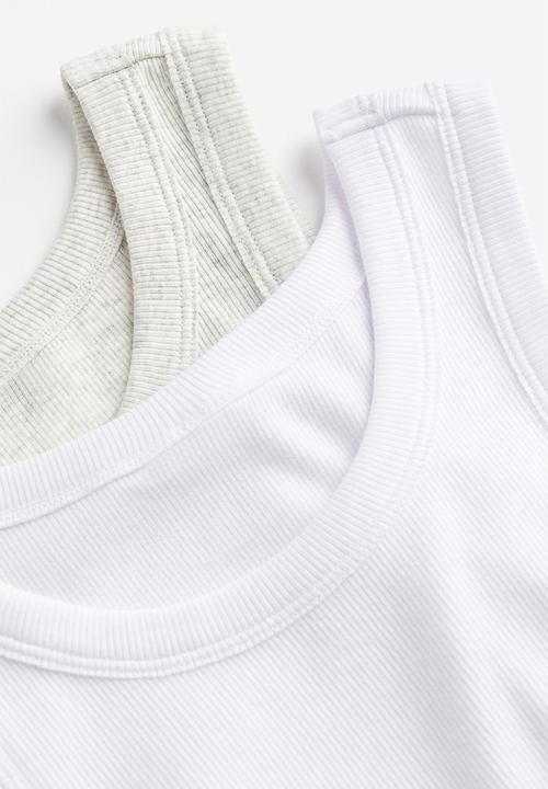 H&M - 2-pack ribbed vest tops - grey,white