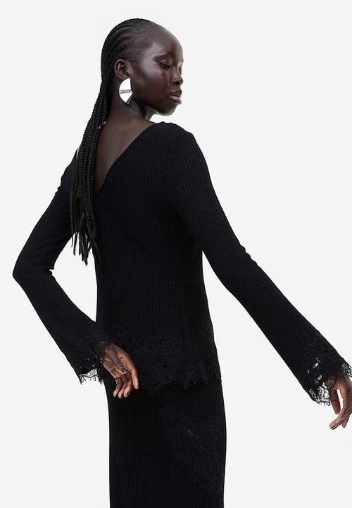H&M - Lace-trimmed ribbed top - black