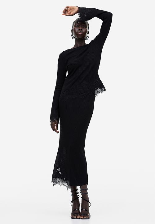 H&M - Lace-trimmed ribbed top - black