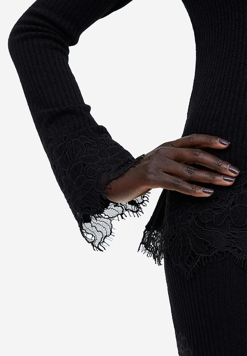 H&M - Lace-trimmed ribbed top - black