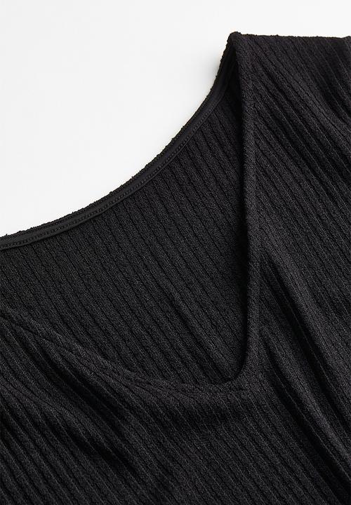 H&M - Lace-trimmed ribbed top - black