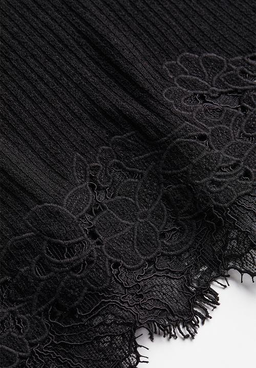 H&M - Lace-trimmed ribbed top - black