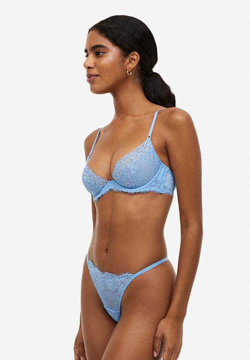 H&M - Non-padded underwired lace bra - light blue 