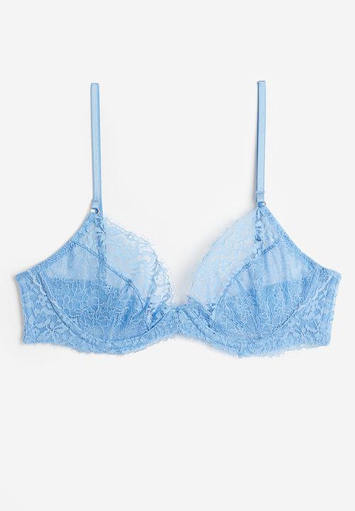 H&M - Non-padded underwired lace bra - light blue 