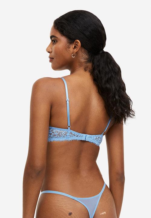 H&M - Non-padded underwired lace bra - light blue 