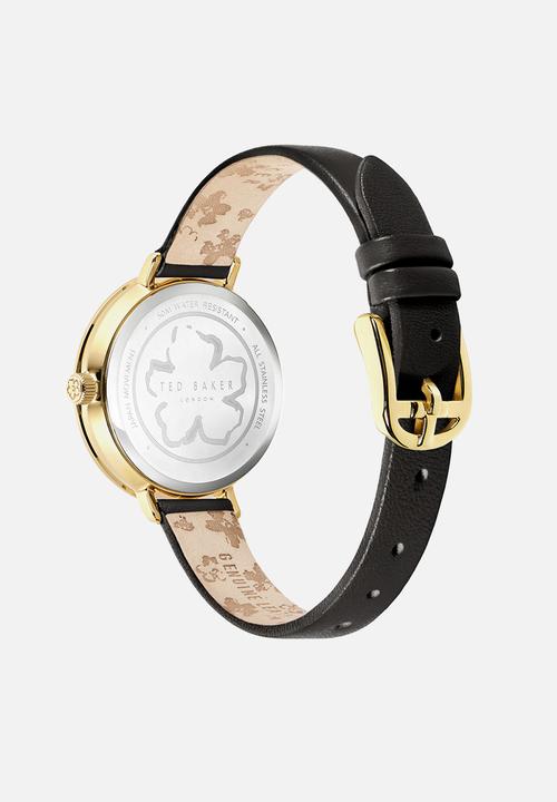 Ted Baker - Sst yellow-gold case gold sunray dialblack leather strap