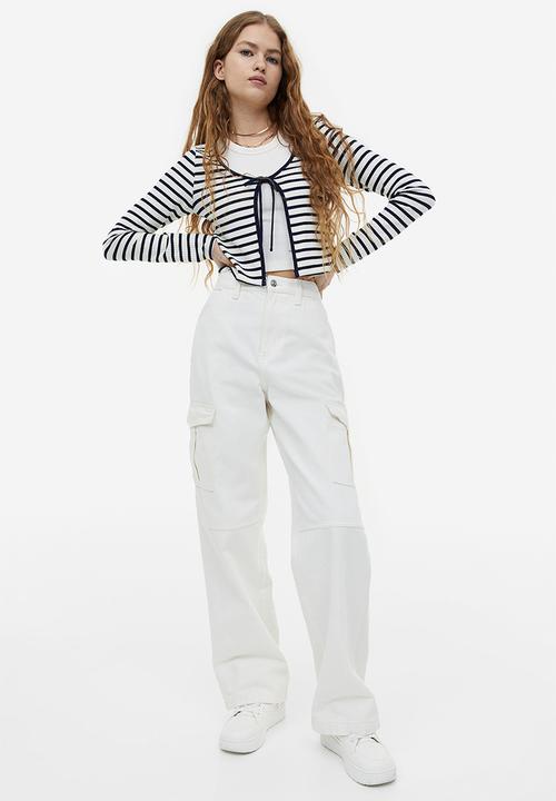 H&M - Tie-front cardigan - black white striped 