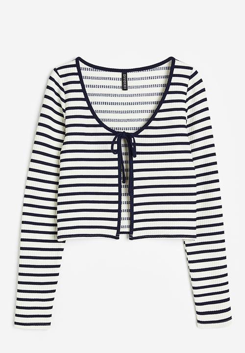 H&M - Tie-front cardigan - black white striped 