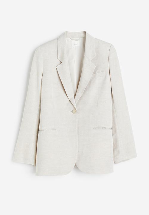 H&M - Single-breasted linen-blend blazer - natural white 