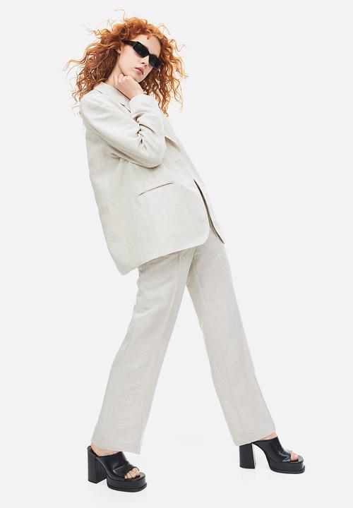 H&M - Single-breasted linen-blend blazer - natural white 