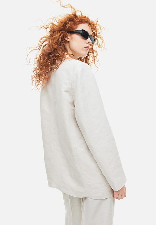 H&M - Single-breasted linen-blend blazer - natural white 
