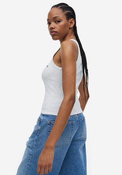 H&M - Ribbed cotton vest top - light grey marl long beach