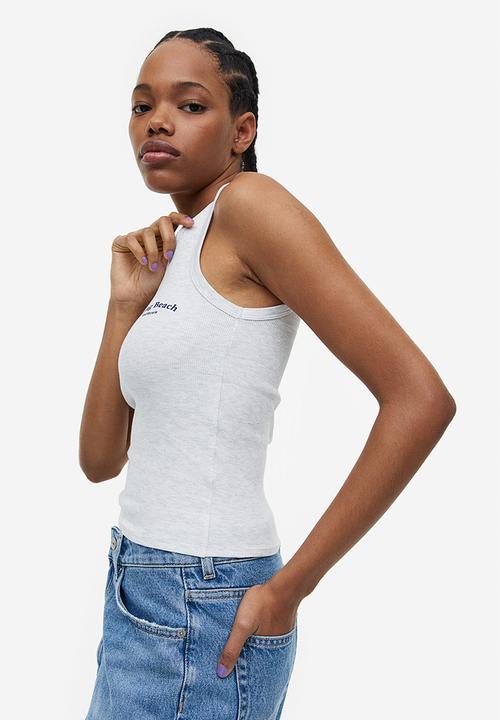 H&M - Ribbed cotton vest top - light grey marl long beach
