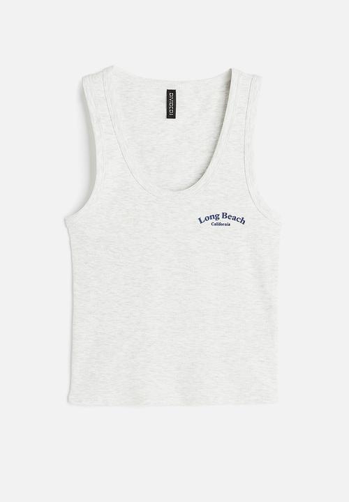 H&M - Ribbed cotton vest top - light grey marl long beach