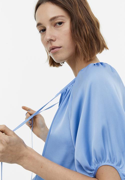 H&M - Oversized tie-top blouse - light blue 