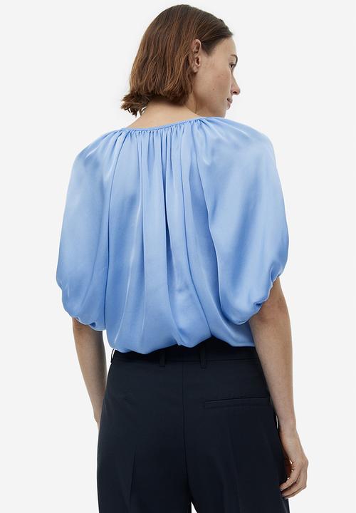 H&M - Oversized tie-top blouse - light blue 