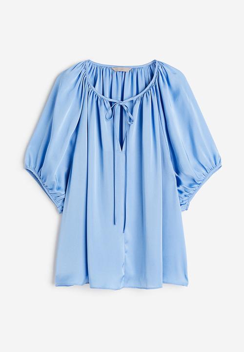H&M - Oversized tie-top blouse - light blue 
