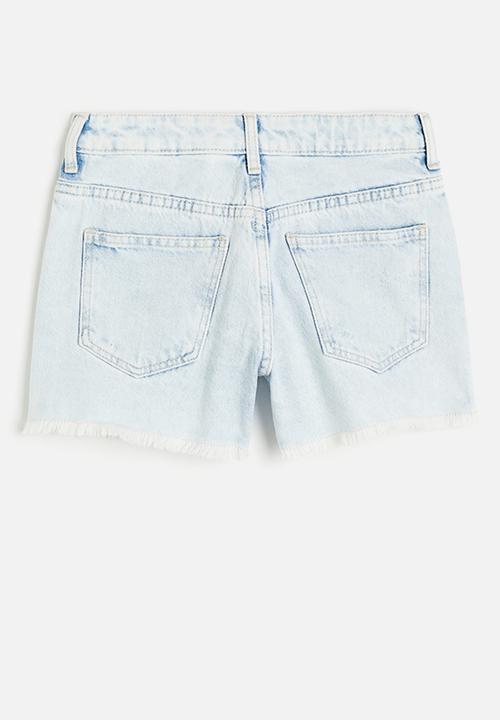 H&M - Relaxed fit high denim shorts - light denim blue